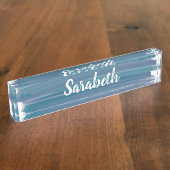 Boho Abstracte Waterverf Penseel Lijnt Aardblauw Naambordje (Zijkant)