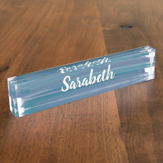 Boho Abstracte Waterverf Penseel Lijnt Aardblauw Naambordje (Zijkant)