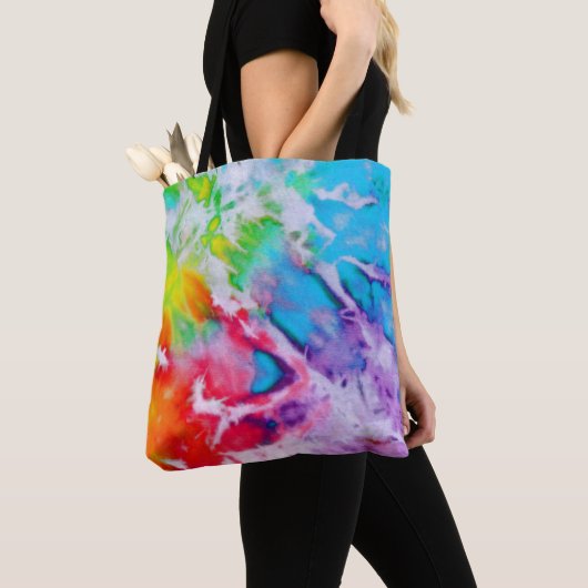 Boho Abstracte Waterverf Rainbow Batik Tie Dye Art Tote Bag (Dichtbij)