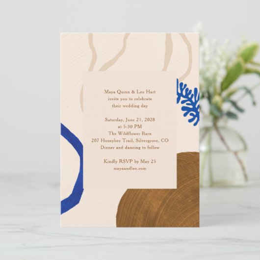 Boho Abstracte Zomerbruiloft Aardige Neutrals Blau Kaart (Staand voorkant)