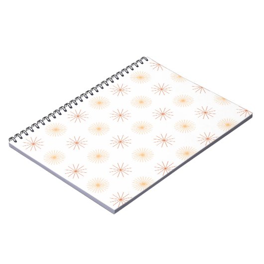 Boho abstracte zon stoot piek oranje wit notitieboek (Linkerzijde)