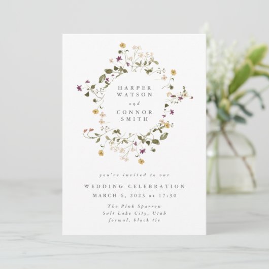 Boho Abundance Dried Wildflower Pampas Wedding Kaart (Staand voorkant)