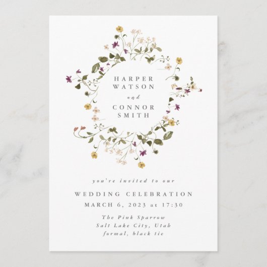 Boho Abundance Dried Wildflower Pampas Wedding Kaart (Voorkant)