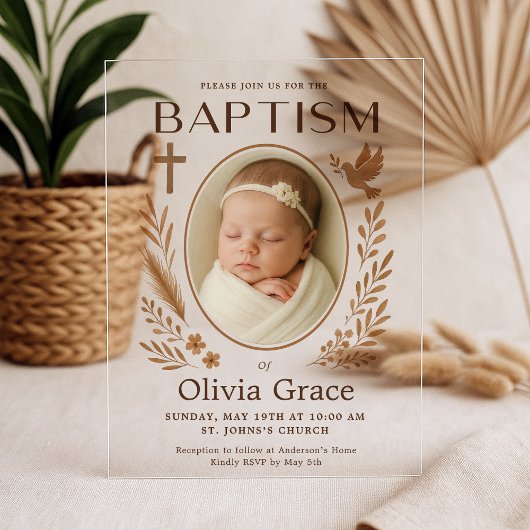 Boho Acryl Doop Uitnodiging met Foto en Dov