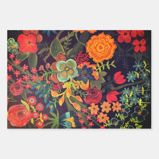 Boho-acrylschildering bloemontwerp inpakpapier vel (Voorkant)
