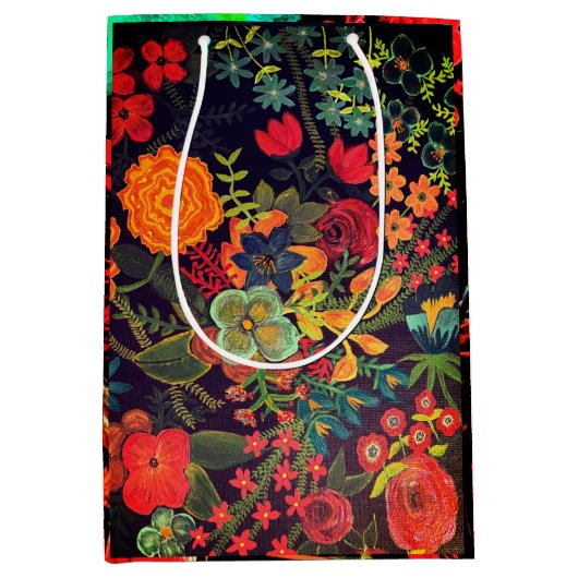 Boho-acrylschildering bloemontwerp medium cadeauzakje (Voorkant)