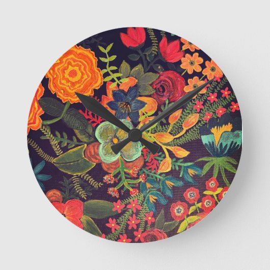 Boho-acrylschildering bloemontwerp ronde klok (Voorkant)