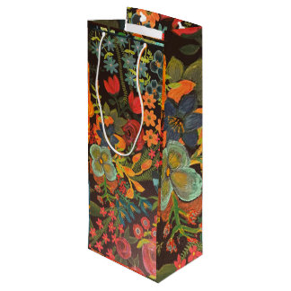 Boho acrylschildering bloemontwerp wijn cadeautas