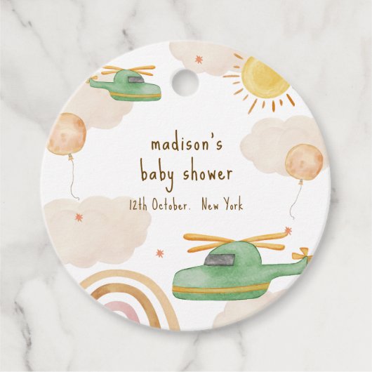 Boho Adventure Helicopter Airplane Baby Shower Bedankjes Labels (Voorkant)
