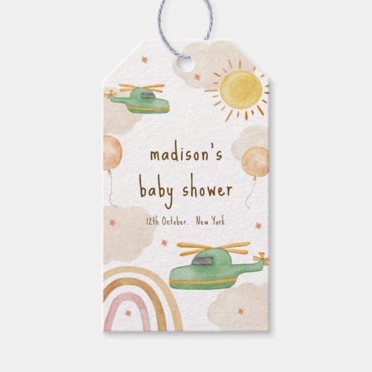 Boho Adventure Helicopter Airplane Baby Shower Cadeaulabel (Voorkant)