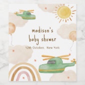 Boho Adventure Helicopter Airplane Baby Shower Wijn Etiket (Enkel label)