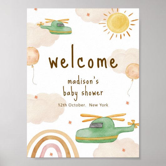 Boho Adventure Helicopter Baby Shower Welcome  Poster (Voorkant)
