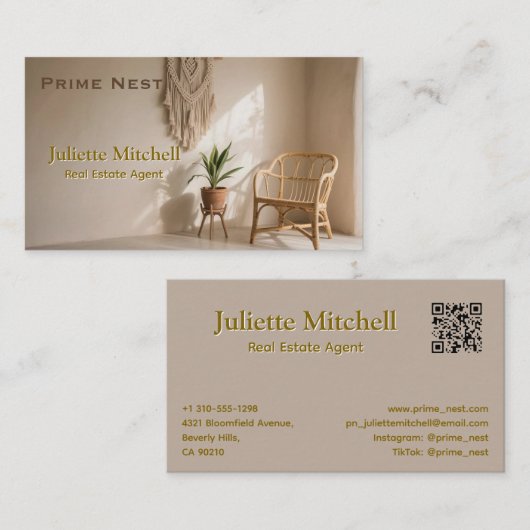 Boho Aesthetic Real Estate Agent Business Card Visitekaartje (Voorkant / Achterkant)