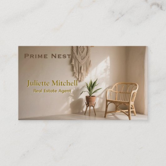 Boho Aesthetic Real Estate Agent Business Card Visitekaartje (Voorkant)