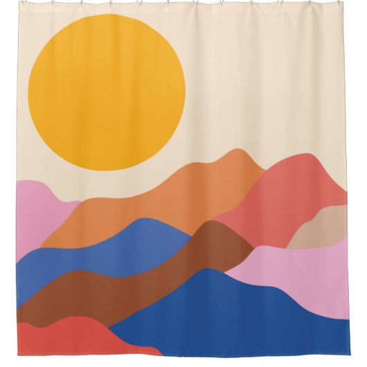 Boho Aesthetisch Abstract Landschap Mountains Blue Douchegordijn (Voorkant)