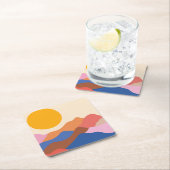 Boho Aesthetisch Abstract Landschap Mountains Blue Kartonnen Onderzetters (Insitu)