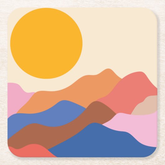 Boho Aesthetisch Abstract Landschap Mountains Blue Kartonnen Onderzetters (Voorkant)