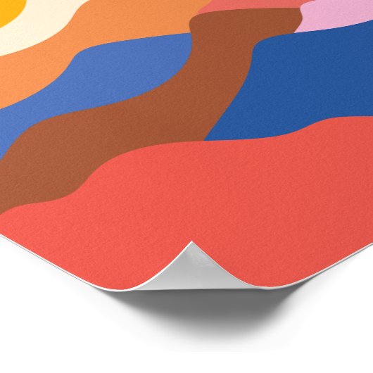 Boho Aesthetisch Abstract Landschap Mountains Blue Poster (Hoek)