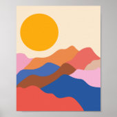 Boho Aesthetisch Abstract Landschap Mountains Blue Poster (Voorkant)