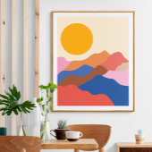Boho Aesthetisch Abstract Landschap Mountains Blue Poster