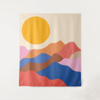 Boho Aesthetisch Abstract Landschap Mountains Blue