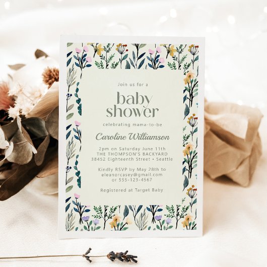 Boho Aesthetische Waterverf Wildbloem Baby shower Kaart
