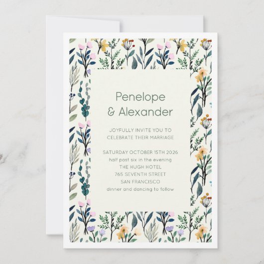 Boho Aesthetische Waterverf Wildflower Wedding Kaart (Voorkant)