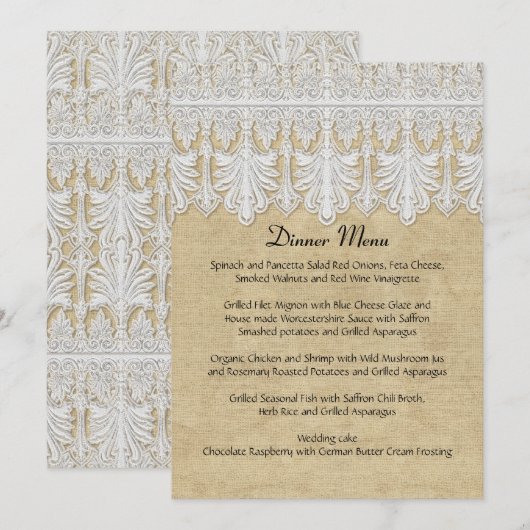 BOHO Afgedrukte Burlap in Lace Gypsy Modern Mod St Menu (Voorkant / Achterkant)