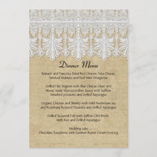 BOHO Afgedrukte Burlap in Lace Gypsy Modern Mod St Menu (Voorkant)