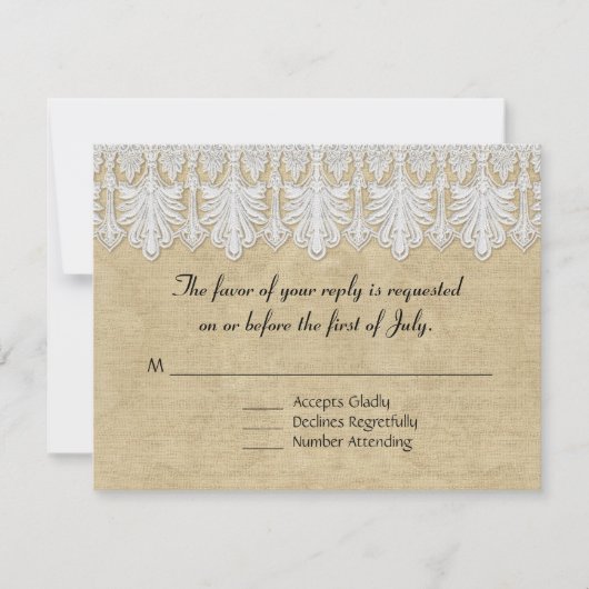 BOHO Afgedrukte Burlap in Lace Gypsy Modern Mod St RSVP Kaartje (Voorkant)