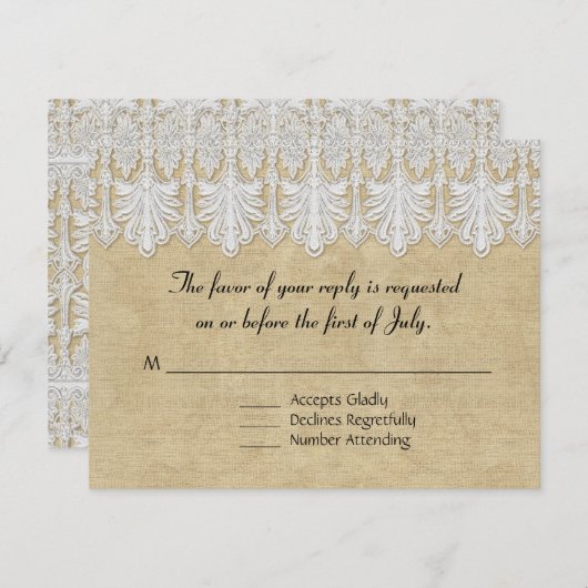 BOHO Afgedrukte Burlap in Lace Gypsy Modern Mod St RSVP Kaartje (Voorkant / Achterkant)