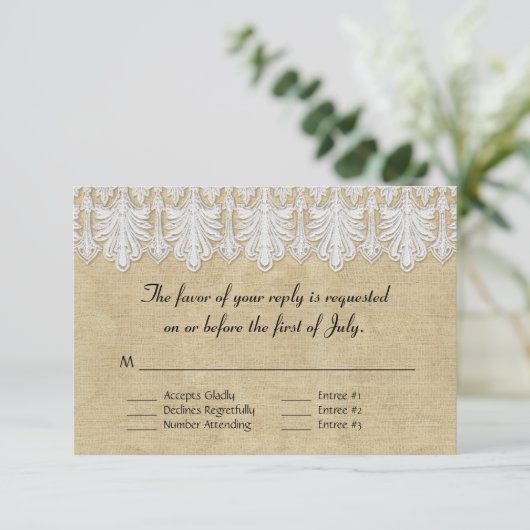 BOHO Afgedrukte Burlap in Lace Gypsy Modern Mod St RSVP Kaartje (Staand voorkant)