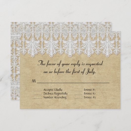 BOHO Afgedrukte Burlap in Lace Gypsy Modern Mod St RSVP Kaartje (Voorkant / Achterkant)