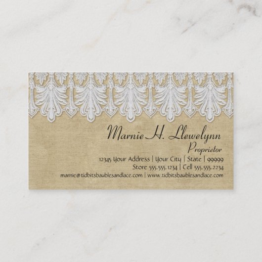 BOHO Afgedrukte Burlap in Lace Gypsy Modern Mod St Visitekaartje (Achterkant)