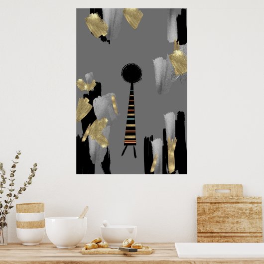 Boho Afrikaanse cultuur grijs en gouden kunst aan Poster (Keuken)