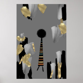 Boho Afrikaanse cultuur grijs en gouden kunst aan  Poster