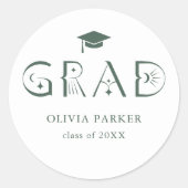 Boho AFSTUDEERDER Typografie Groen Ronde Sticker (Voorkant)