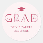 Boho AFSTUDEERDER Typografie Roze Ronde Sticker (Voorkant)