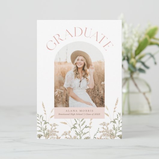 Boho Afstuderen Arch Roze en Groen Afstuderen Foto Kaart (Staand voorkant)