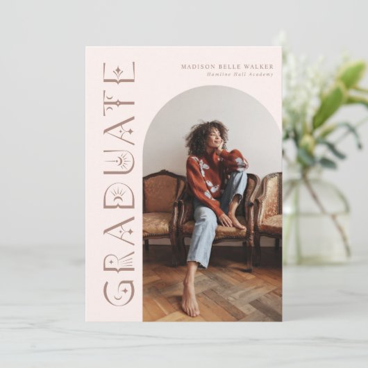 Boho Afstuderen Blush Roze Afstuderen Aankondiging (Staand voorkant)