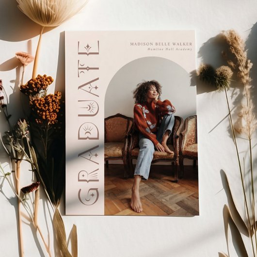 Boho Afstuderen Blush Roze Afstuderen Aankondiging