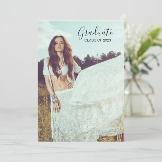 Boho Afstuderen Photo Party Invitation Kaart (Staand voorkant)