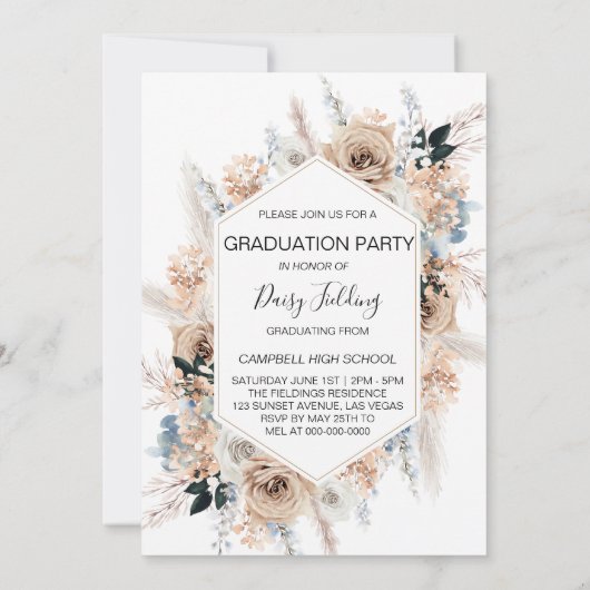 Boho Afstuderen Photo Party Invitation Kaart (Achterkant)