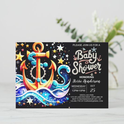 Boho Ahoy Anker Baby shower Kaart (Staand voorkant)