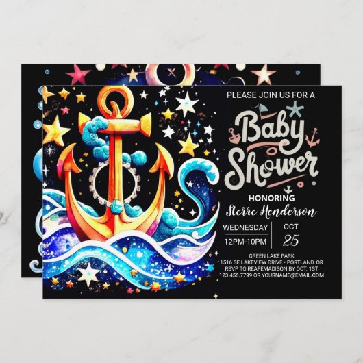 Boho Ahoy Anker Baby shower Kaart (Voorkant / Achterkant)
