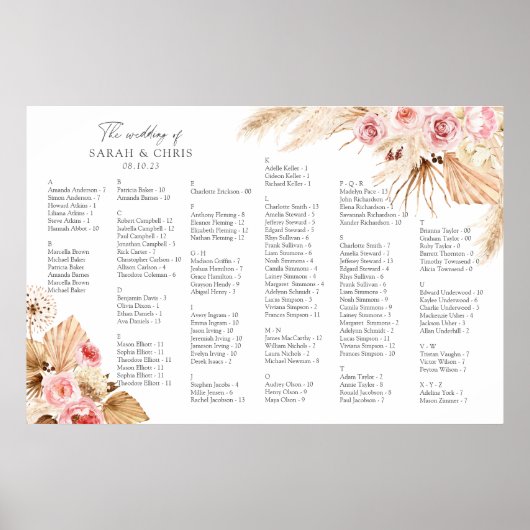Boho Alfabetical Order Wedding Seating Chart Poster (Voorkant)
