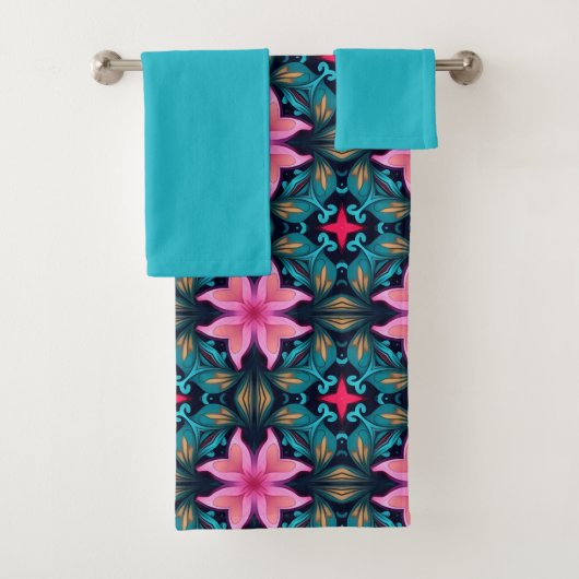 Boho Aliette 3 blauw roze Bad Handdoek (Insitu)