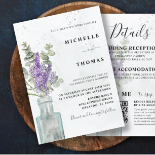 Boho All In One Eucalyptus en Lavendel Trouwfeest Kaart