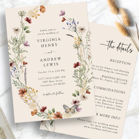 Boho All-in-One Trouwuitnodiging Kaart