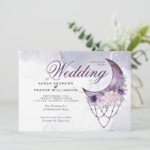 Boho All in One Wedding Amethyst Crescent Moon Kaart (Staand voorkant)